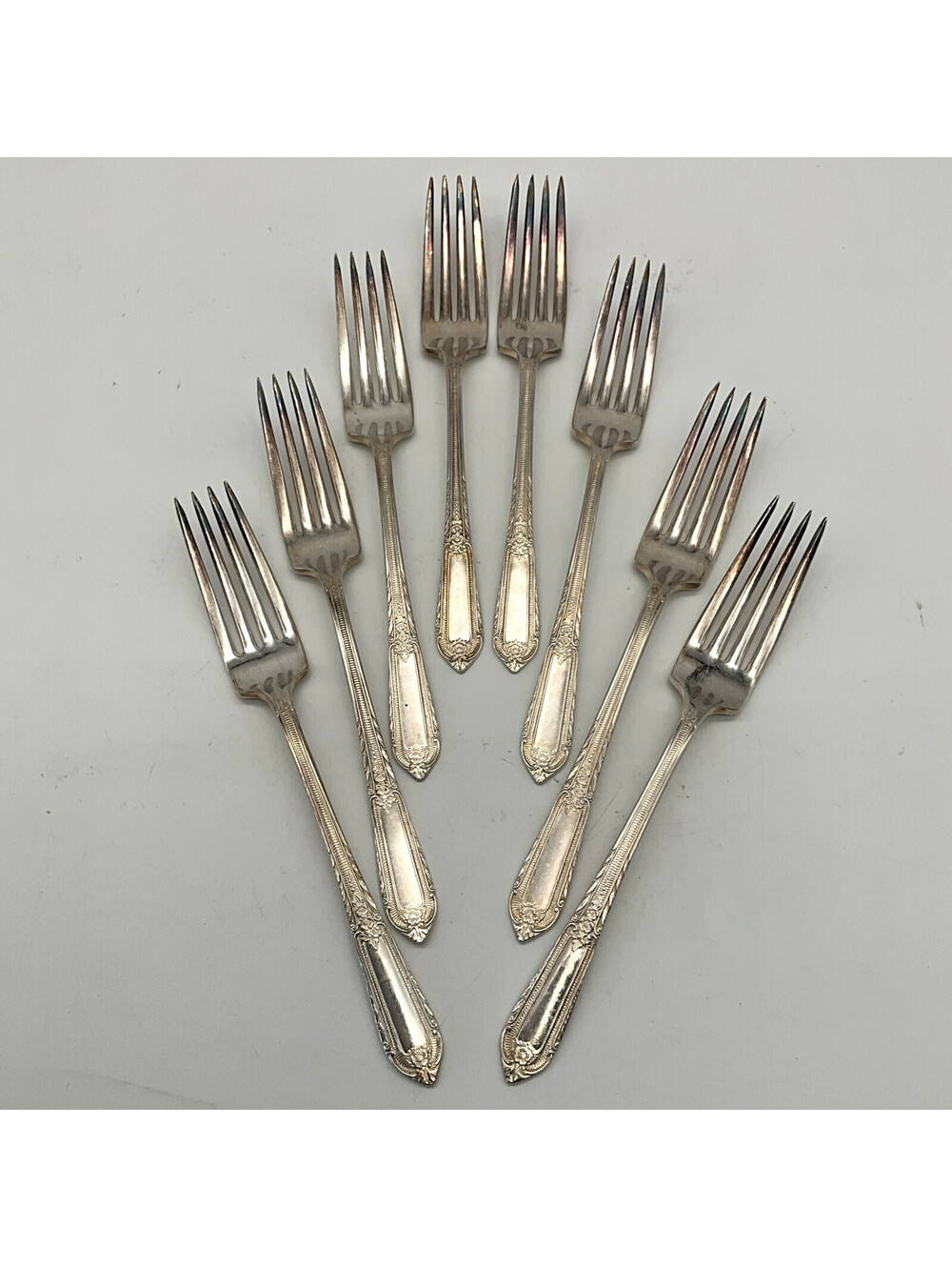 8 Rogers Cotillion Silverplate Dinner Forks 7 Inch Floral Art Deco Flatware